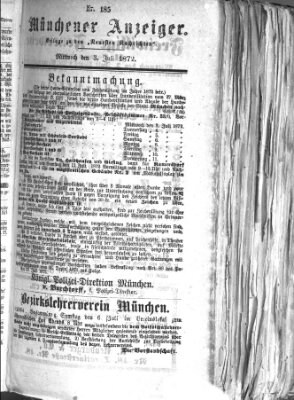 Münchener Anzeiger (Münchner neueste Nachrichten) Mittwoch 3. Juli 1872