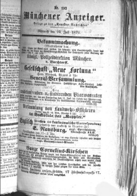 Münchener Anzeiger (Münchner neueste Nachrichten) Mittwoch 10. Juli 1872