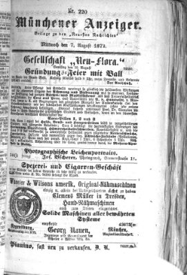Münchener Anzeiger (Münchner neueste Nachrichten) Mittwoch 7. August 1872