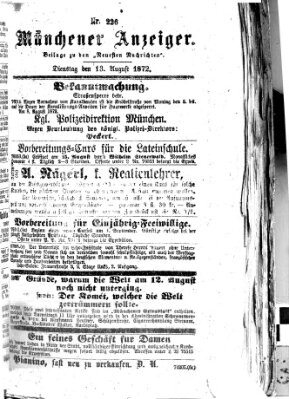 Münchener Anzeiger (Münchner neueste Nachrichten) Dienstag 13. August 1872