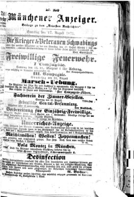 Münchener Anzeiger (Münchner neueste Nachrichten) Samstag 17. August 1872