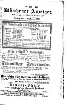 Münchener Anzeiger (Münchner neueste Nachrichten) Sonntag 1. September 1872