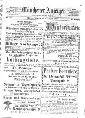 Münchener Anzeiger (Neueste Nachrichten aus dem Gebiete der Politik) Mittwoch 9. Oktober 1872