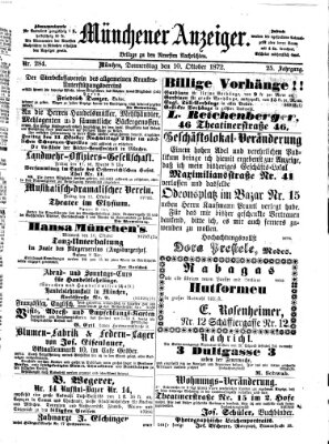 Münchener Anzeiger (Neueste Nachrichten aus dem Gebiete der Politik) Donnerstag 10. Oktober 1872