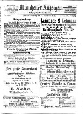 Münchener Anzeiger (Neueste Nachrichten aus dem Gebiete der Politik) Dienstag 19. November 1872