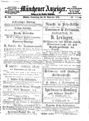 Münchener Anzeiger (Neueste Nachrichten aus dem Gebiete der Politik) Donnerstag 28. November 1872