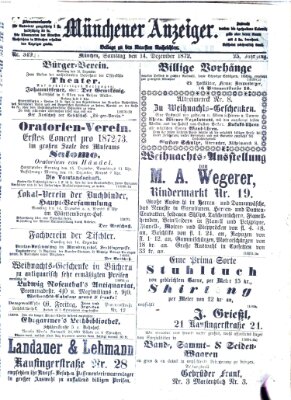 Münchener Anzeiger (Neueste Nachrichten aus dem Gebiete der Politik) Samstag 14. Dezember 1872