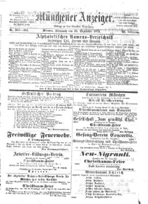 Münchener Anzeiger (Münchner neueste Nachrichten) Mittwoch 25. Dezember 1872