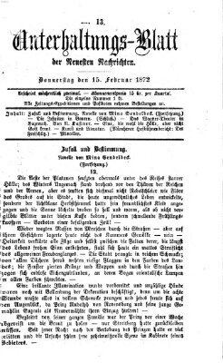 Neueste Nachrichten aus dem Gebiete der Politik Donnerstag 15. Februar 1872