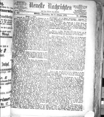 Neueste Nachrichten aus dem Gebiete der Politik (Münchner neueste Nachrichten) Donnerstag 9. Oktober 1873