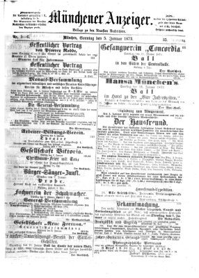 Münchener Anzeiger (Münchner neueste Nachrichten) Sonntag 5. Januar 1873