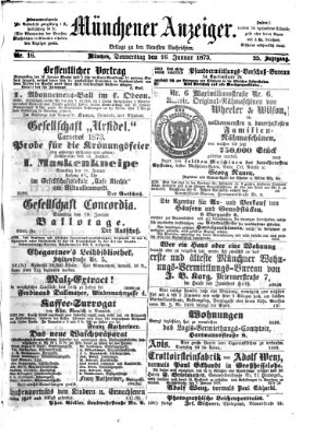 Münchener Anzeiger (Neueste Nachrichten aus dem Gebiete der Politik) Donnerstag 16. Januar 1873
