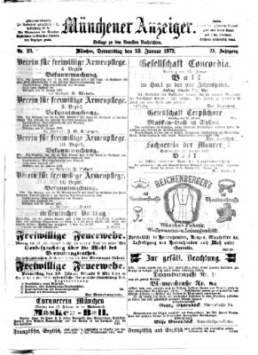 Münchener Anzeiger (Münchner neueste Nachrichten) Donnerstag 23. Januar 1873