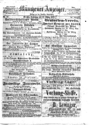 Münchener Anzeiger (Neueste Nachrichten aus dem Gebiete der Politik) Samstag 29. März 1873