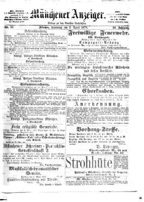 Münchener Anzeiger (Neueste Nachrichten aus dem Gebiete der Politik) Samstag 5. April 1873