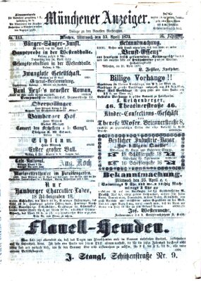 Münchener Anzeiger (Münchner neueste Nachrichten) Mittwoch 23. April 1873