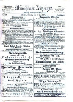 Münchener Anzeiger (Münchner neueste Nachrichten) Samstag 3. Mai 1873
