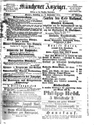 Münchener Anzeiger (Neueste Nachrichten aus dem Gebiete der Politik) Samstag 6. September 1873