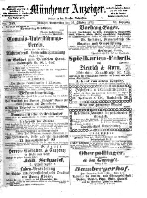 Münchener Anzeiger (Neueste Nachrichten aus dem Gebiete der Politik) Donnerstag 16. Oktober 1873