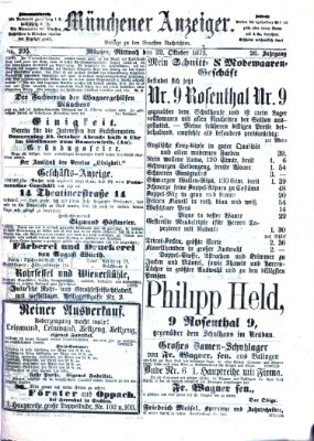 Münchener Anzeiger (Neueste Nachrichten aus dem Gebiete der Politik) Mittwoch 22. Oktober 1873