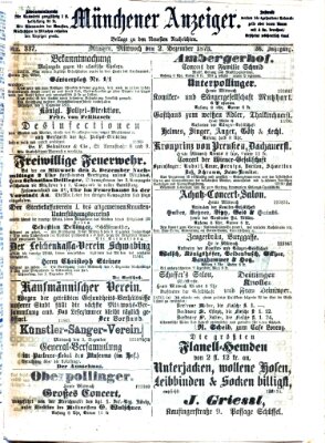 Münchener Anzeiger (Münchner neueste Nachrichten) Dienstag 2. Dezember 1873