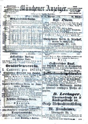Münchener Anzeiger (Münchner neueste Nachrichten) Sonntag 14. Dezember 1873