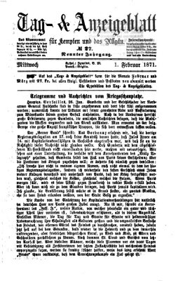 Tag- und Anzeigeblatt für Kempten und das Allgäu Mittwoch 1. Februar 1871