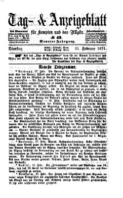 Tag- und Anzeigeblatt für Kempten und das Allgäu Dienstag 21. Februar 1871