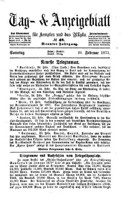 Tag- und Anzeigeblatt für Kempten und das Allgäu Sonntag 26. Februar 1871
