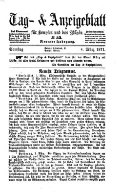 Tag- und Anzeigeblatt für Kempten und das Allgäu Samstag 4. März 1871