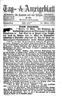 Tag- und Anzeigeblatt für Kempten und das Allgäu Donnerstag 30. März 1871