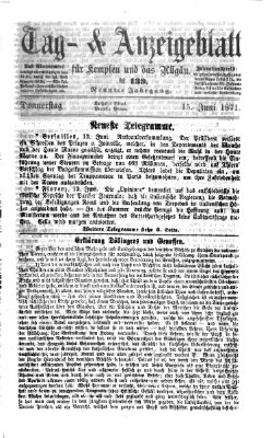 Tag- und Anzeigeblatt für Kempten und das Allgäu Donnerstag 15. Juni 1871