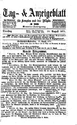 Tag- und Anzeigeblatt für Kempten und das Allgäu Dienstag 29. August 1871