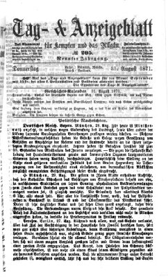Tag- und Anzeigeblatt für Kempten und das Allgäu Donnerstag 31. August 1871