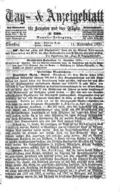 Tag- und Anzeigeblatt für Kempten und das Allgäu Dienstag 14. November 1871