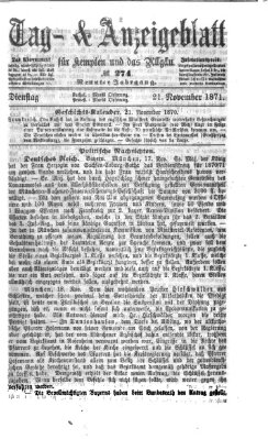 Tag- und Anzeigeblatt für Kempten und das Allgäu Dienstag 21. November 1871