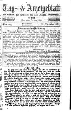 Tag- und Anzeigeblatt für Kempten und das Allgäu Sonntag 31. Dezember 1871