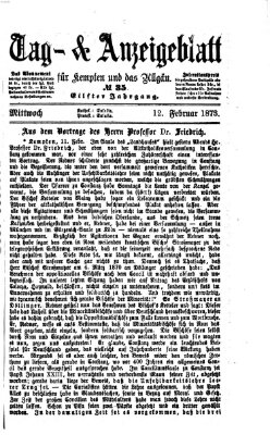 Tag- und Anzeigeblatt für Kempten und das Allgäu Mittwoch 12. Februar 1873