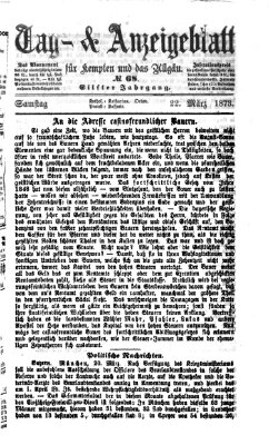 Tag- und Anzeigeblatt für Kempten und das Allgäu Samstag 22. März 1873