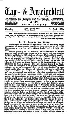 Tag- und Anzeigeblatt für Kempten und das Allgäu Dienstag 1. Juli 1873
