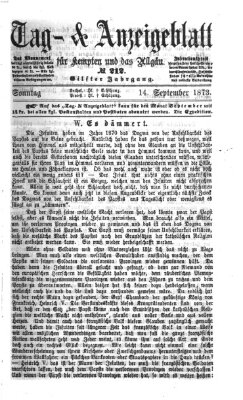 Tag- und Anzeigeblatt für Kempten und das Allgäu Sonntag 14. September 1873