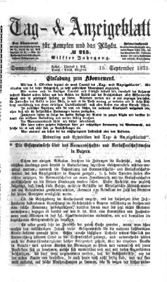 Tag- und Anzeigeblatt für Kempten und das Allgäu Donnerstag 18. September 1873