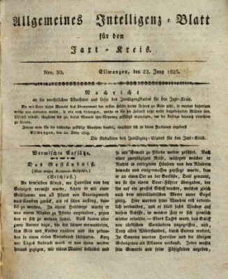 Allgemeines Intelligenz-Blatt für den Jaxt-Kreis (Allgemeines Amts- und Intelligenz-Blatt für den Jaxt-Kreis) Mittwoch 22. Juni 1825