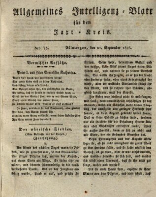 Allgemeines Intelligenz-Blatt für den Jaxt-Kreis (Allgemeines Amts- und Intelligenz-Blatt für den Jaxt-Kreis) Mittwoch 21. September 1825