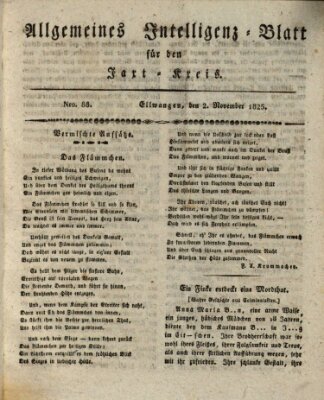 Allgemeines Intelligenz-Blatt für den Jaxt-Kreis (Allgemeines Amts- und Intelligenz-Blatt für den Jaxt-Kreis) Mittwoch 2. November 1825