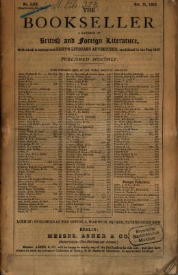 The bookseller Samstag 31. Oktober 1863