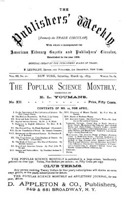Publishers' weekly Samstag 15. März 1873