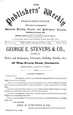 Publishers' weekly Samstag 4. Oktober 1873