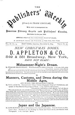 Publishers' weekly Samstag 6. Dezember 1873