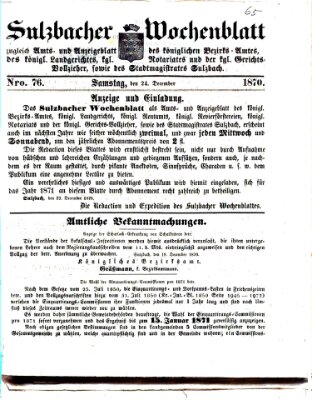 Sulzbacher Wochenblatt Samstag 24. Dezember 1870